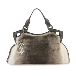 Cartier Marcello de SM Hand Bag Rabbit Fur Leather Brown