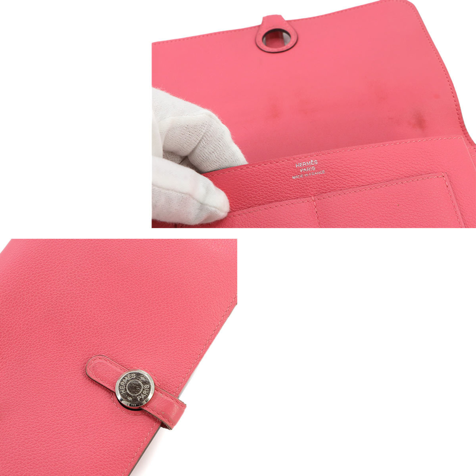 Hermes Dogon GM Bi-fold Long Wallet Evercolor Rose Azalee C Stamp Silver Metal Fittings