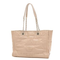 Chanel Deauville Chain Tote Bag Leather Pink Beige A93257