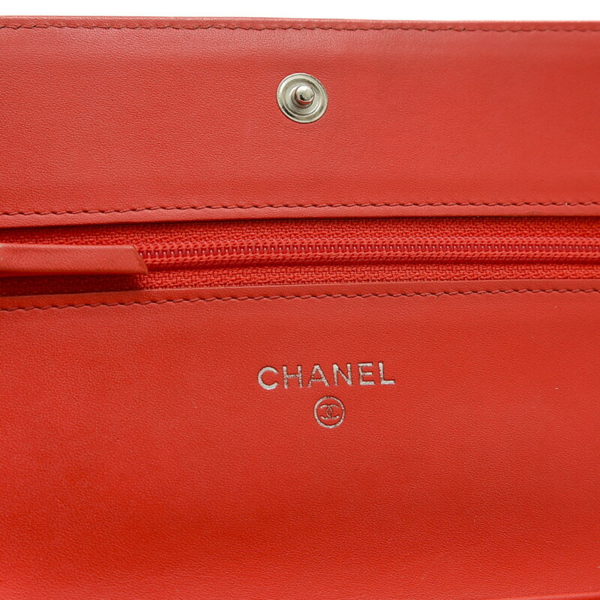 Chanel Coco Mark Chain Wallet Long Caviar Skin Coral Pink 8654