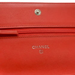 Chanel Coco Mark Chain Wallet Long Caviar Skin Coral Pink 8654