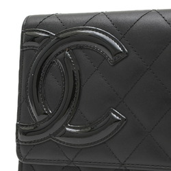 Chanel Cambon Line Tri-fold Long Wallet Calfskin Enamel Black 6645