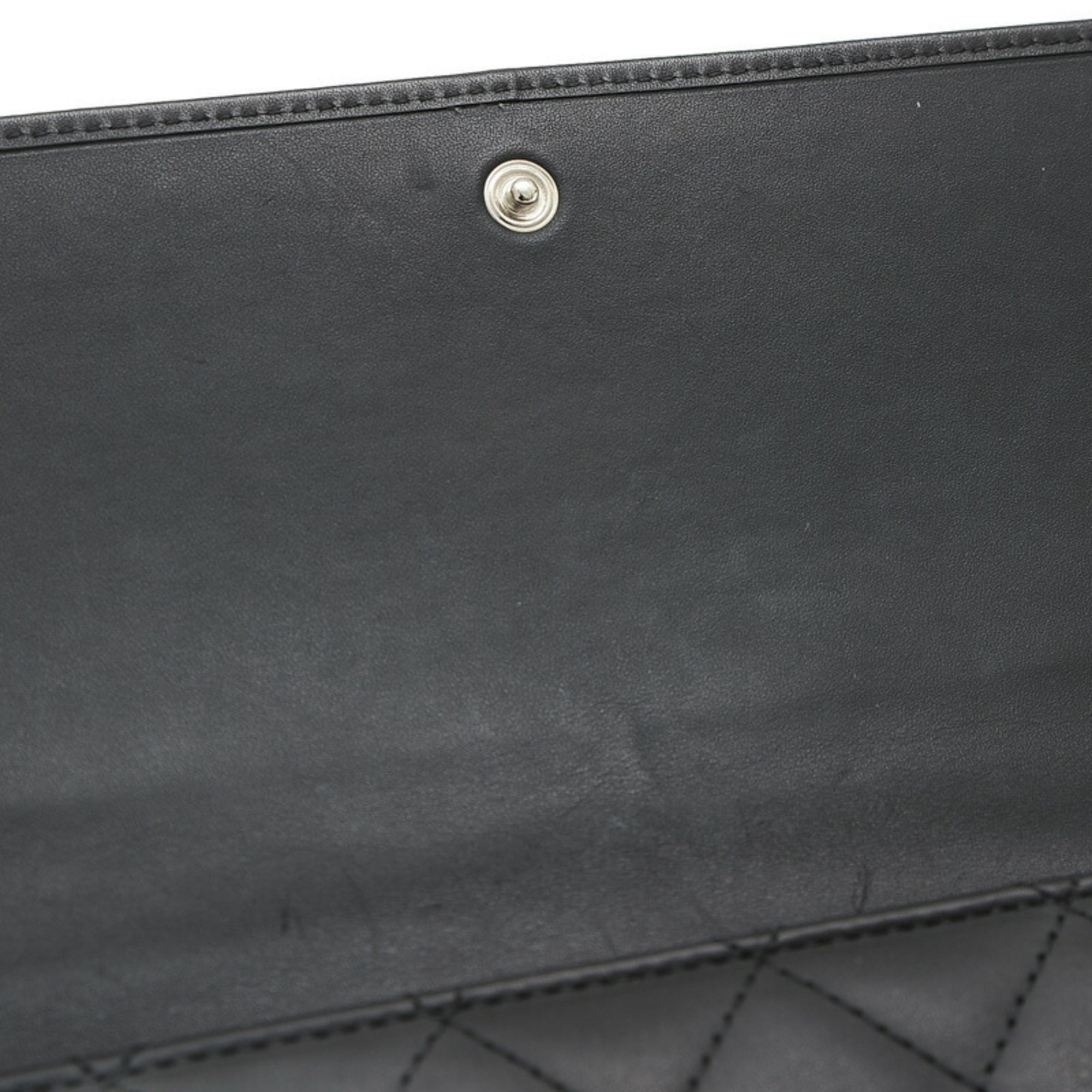 Chanel Cambon Line Tri-fold Long Wallet Calfskin Enamel Black 6645