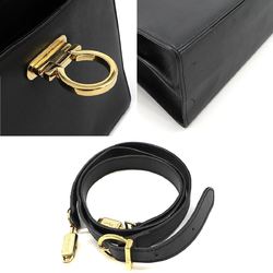 Salvatore Ferragamo Gancini 2way hand shoulder bag leather black 21 2181 gold hardware Hand Bag