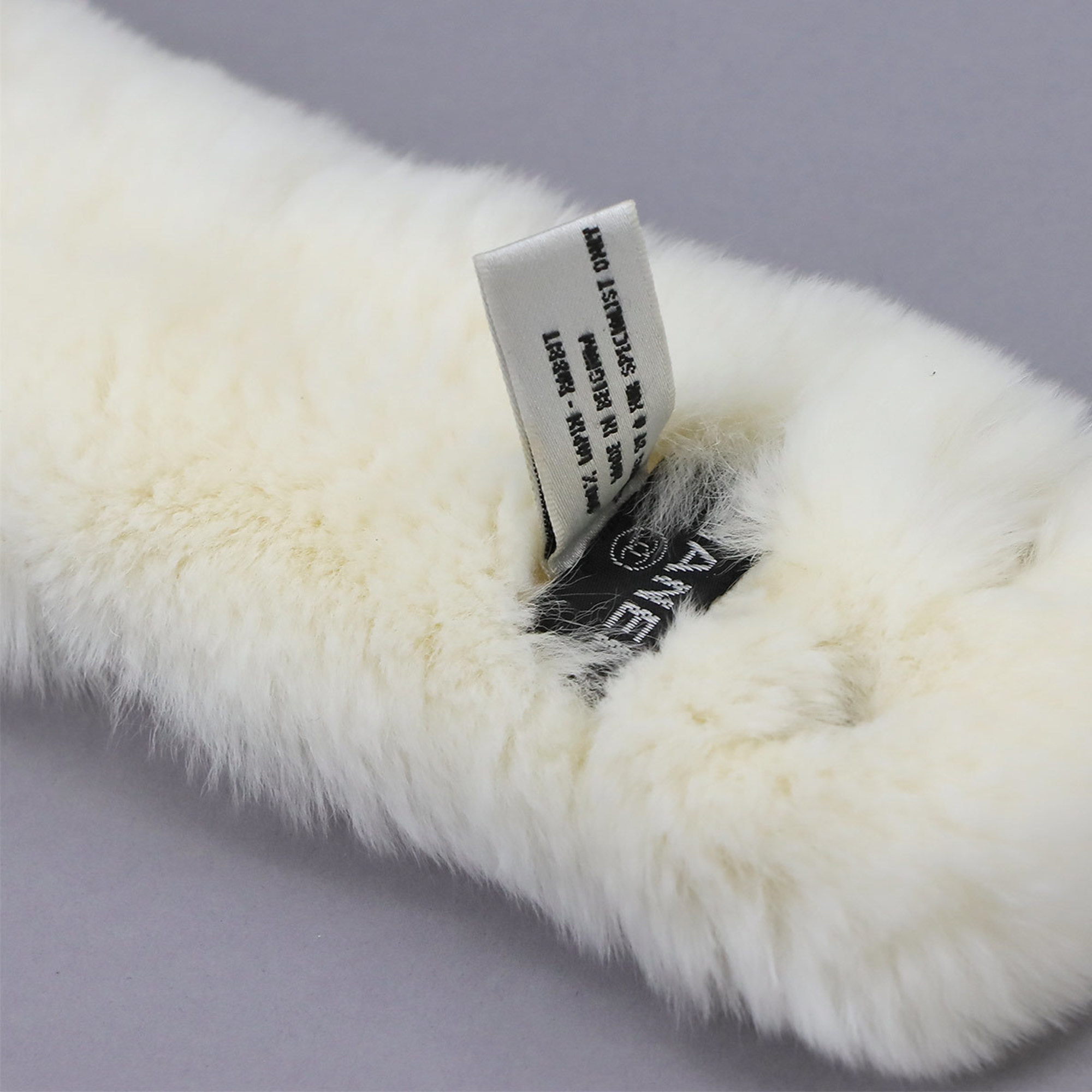 CHANEL Lapin Bracelet Bangle Fur White Coco Mark