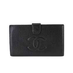 CHANEL Caviar Skin Bi-Fold Long Wallet Leather Black A13498 Coco Mark