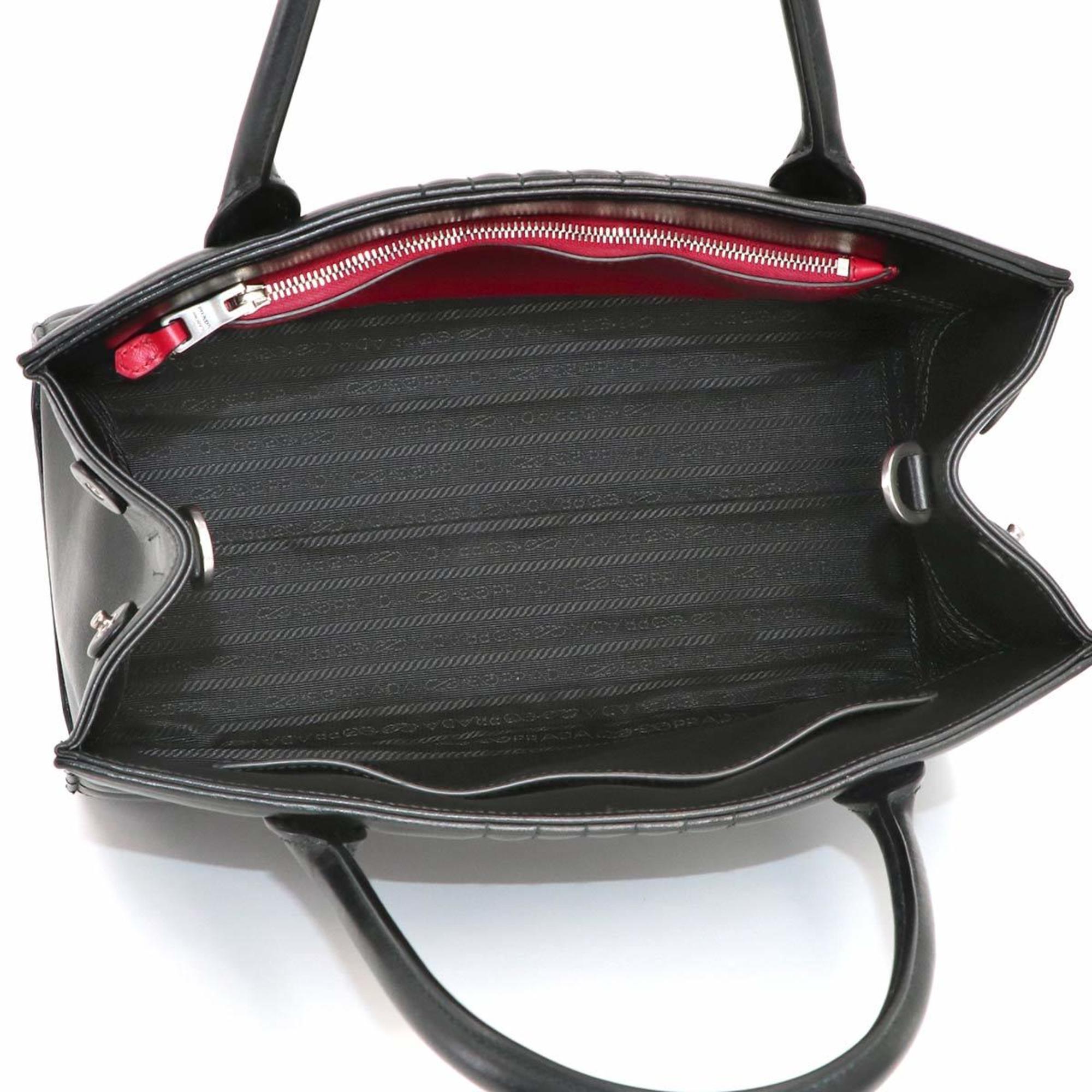 PRADA Diagram 2way Hand Shoulder Bag Leather Black 1BA165 Silver Hardware