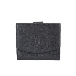 CHANEL Coco Mark W Bi-fold Wallet Caviar Skin Leather Black A13496 Gold Metal Fittings Compact