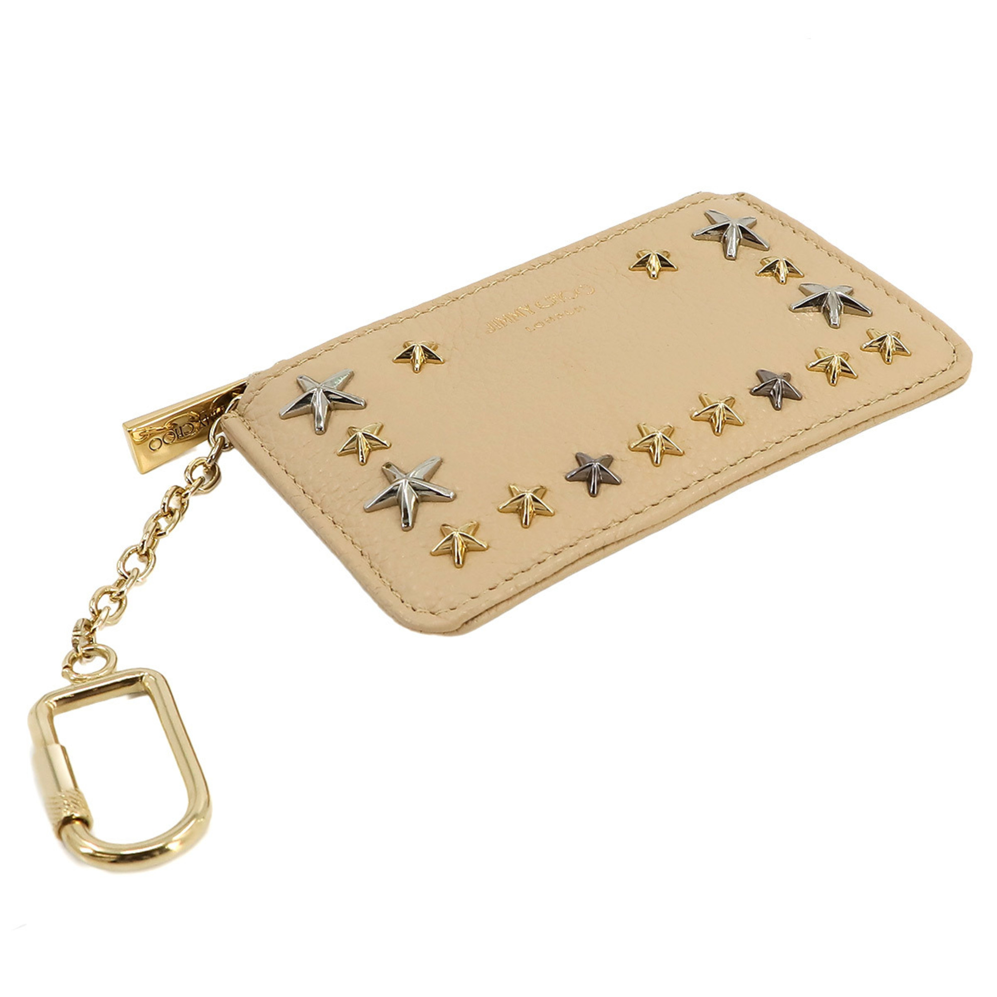 JIMMY CHOO Star Studs Wallet/Coin Case Coin Purse Leather Beige 121696