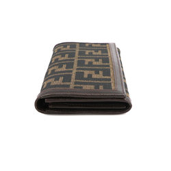 FENDI Zucca Pattern Long Wallet Canvas Leather Brown 30851 Silver Hardware