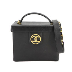 CHANEL Vanity 2way Hand Shoulder Bag Caviar Skin Leather Black Gold Hardware
