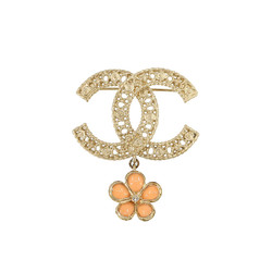 CHANEL Coco Mark Flower Brooch Gold Pink A18C