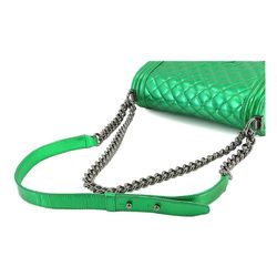 CHANEL Boy Chanel Chain Shoulder Bag Enamel Metallic Green A67086 Silver Metal Fittings