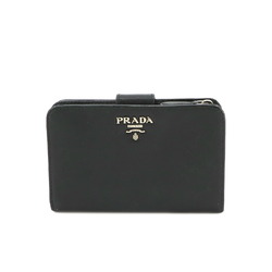 PRADA Bi-fold Compact Wallet Saffiano Leather Nero Muguet 1ML225 Silver Hardware