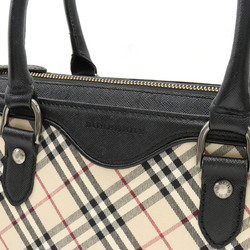 BURBERRY Check pattern tote bag handbag canvas leather beige black