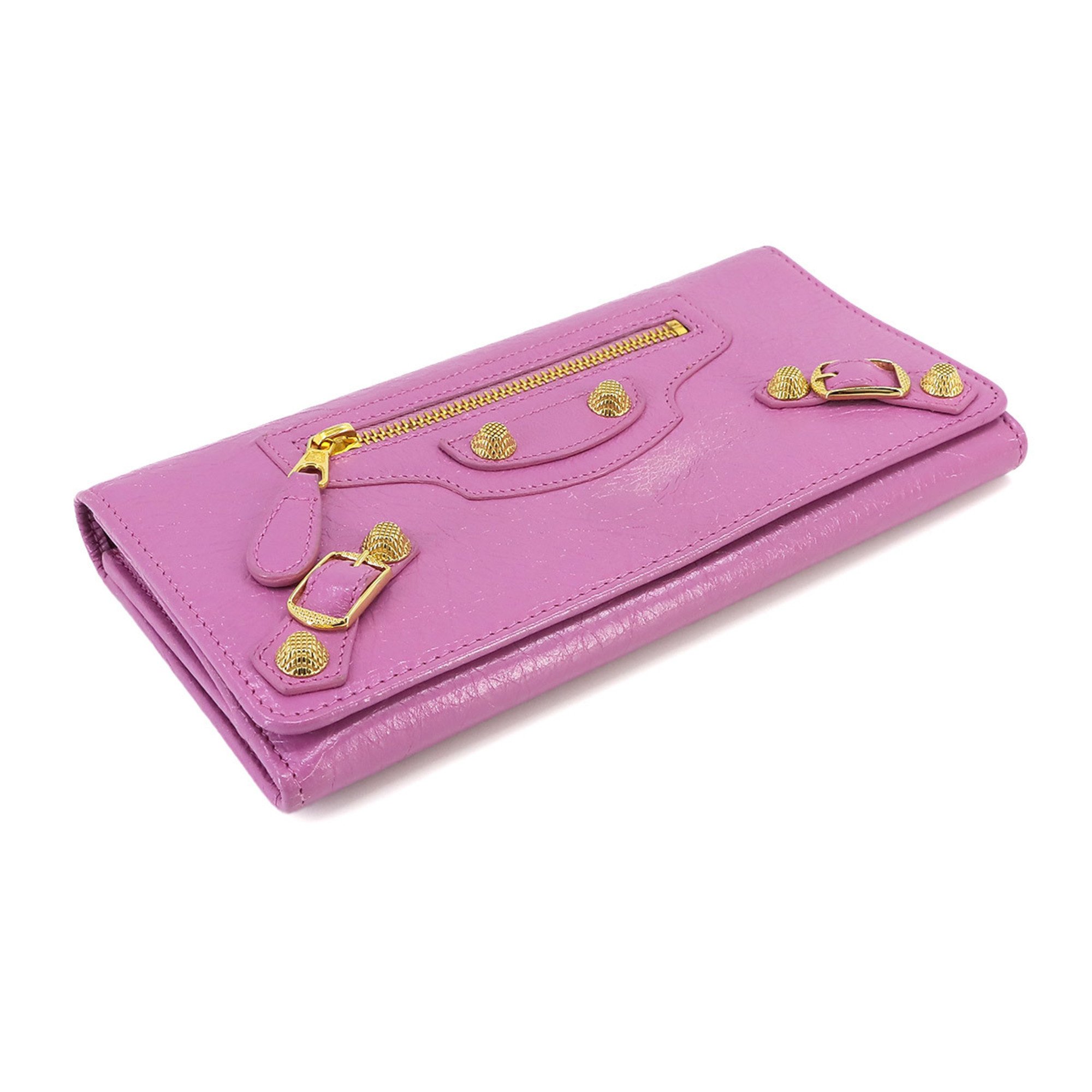 BALENCIAGA Giant Money Bi-fold Long Wallet Leather Pink 233599 Gold Hardware