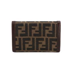 FENDI Zucca pattern bi-fold wallet canvas leather brown 31052 silver hardware Compact Wallet