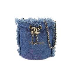 CHANEL Bucket Bag Chain Shoulder Denim Blue AP2603 Gold Metal Fittings Mini