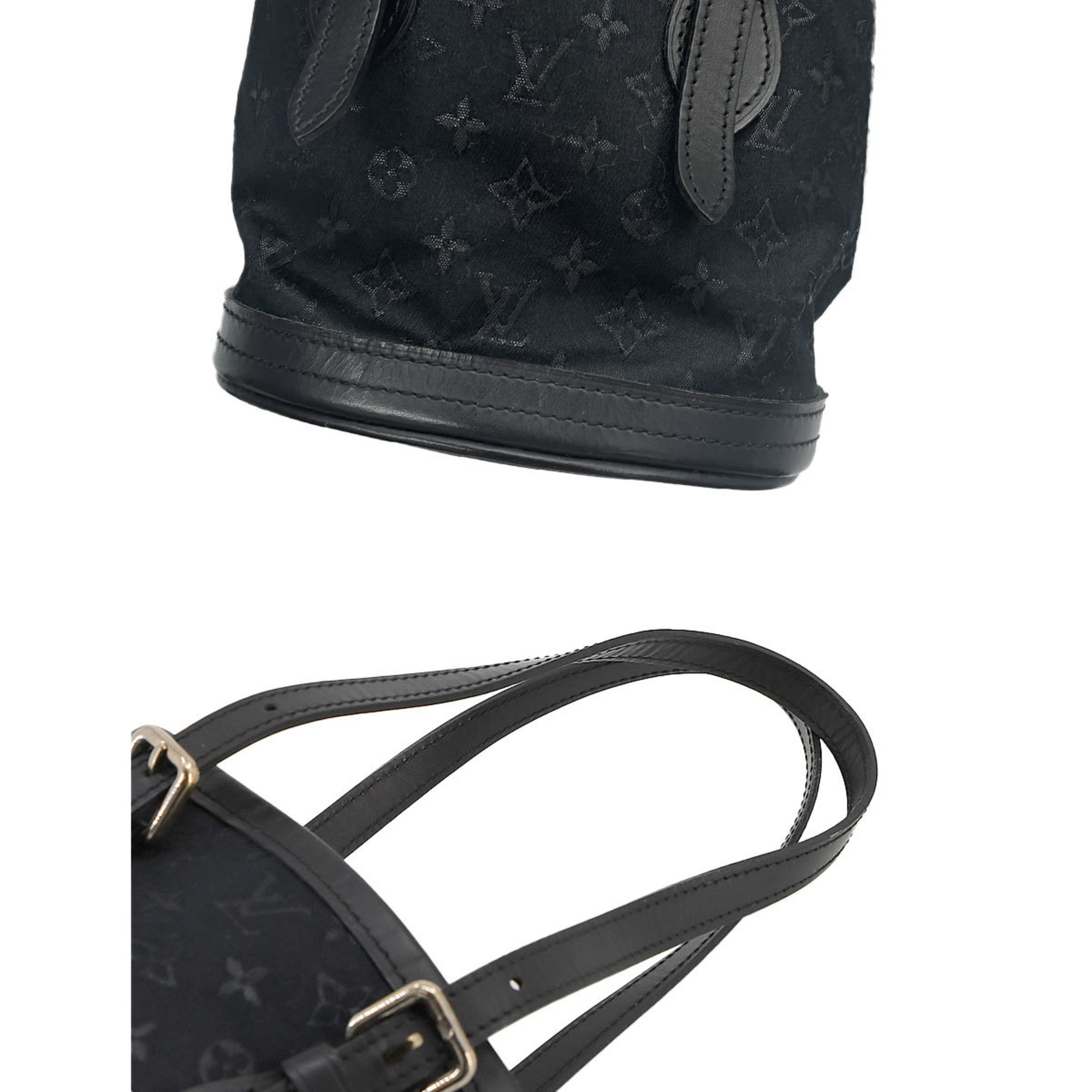 Louis Vuitton LOUIS VUITTON Monogram Satin Little Bucket Hand Bag Noir M92144 Black