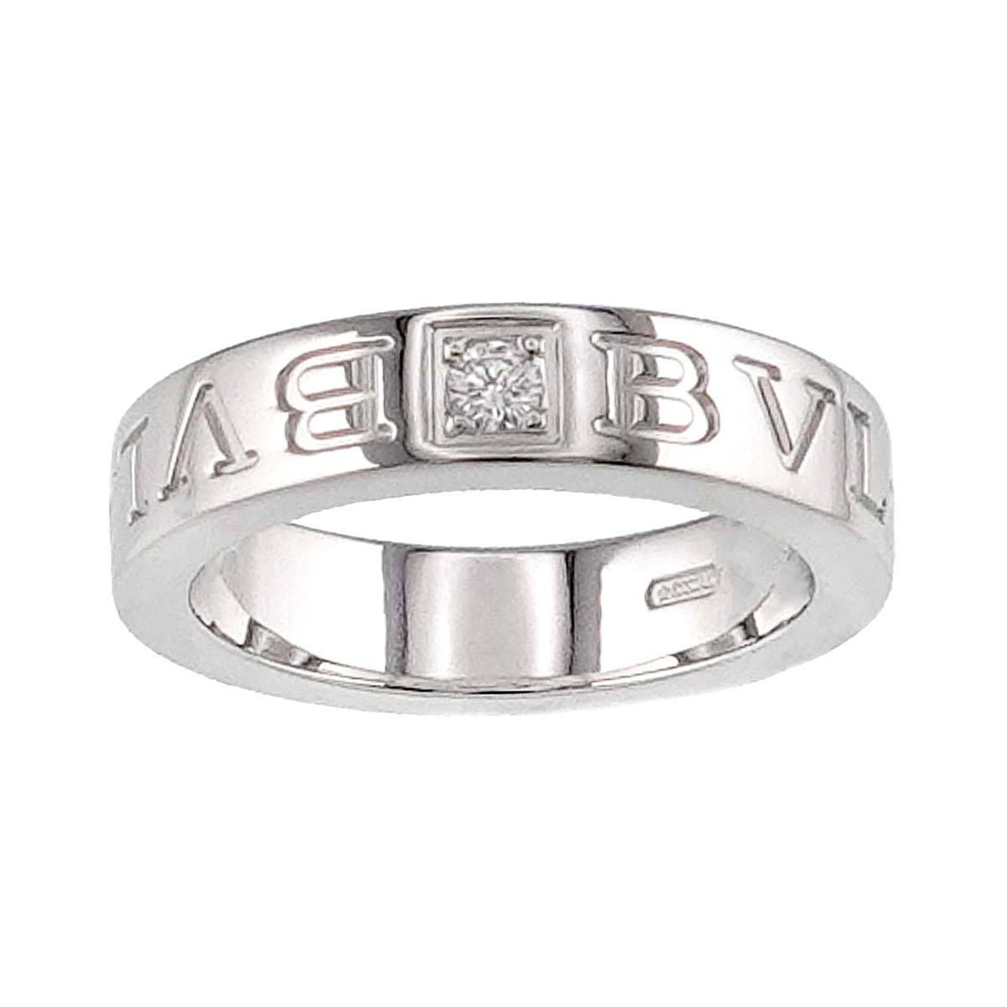 BVLGARI Double Ring Diamond 1P K18WG White Gold 750 Logo