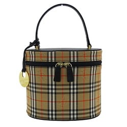 Burberrys Women's Canvas Leather Vanity Bag Beige Black Checkered Compact Handbag