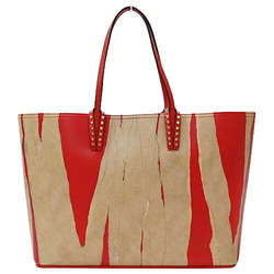 Christian Louboutin Women's Tote Bag, Cabata, Rubicraft, Leather, Red, Beige, Studs