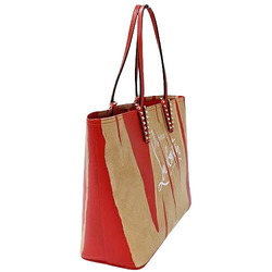 Christian Louboutin Women's Tote Bag, Cabata, Rubicraft, Leather, Red, Beige, Studs