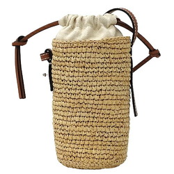 LOEWE Women's Shoulder Bag Cylinder Pocket Raffia Calf Leather Natural Tan Beige Brown Compact