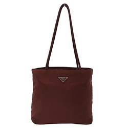 PRADA Women's Tote Bag Nylon Dark Red Bordeaux Shoulder Reddish Brown