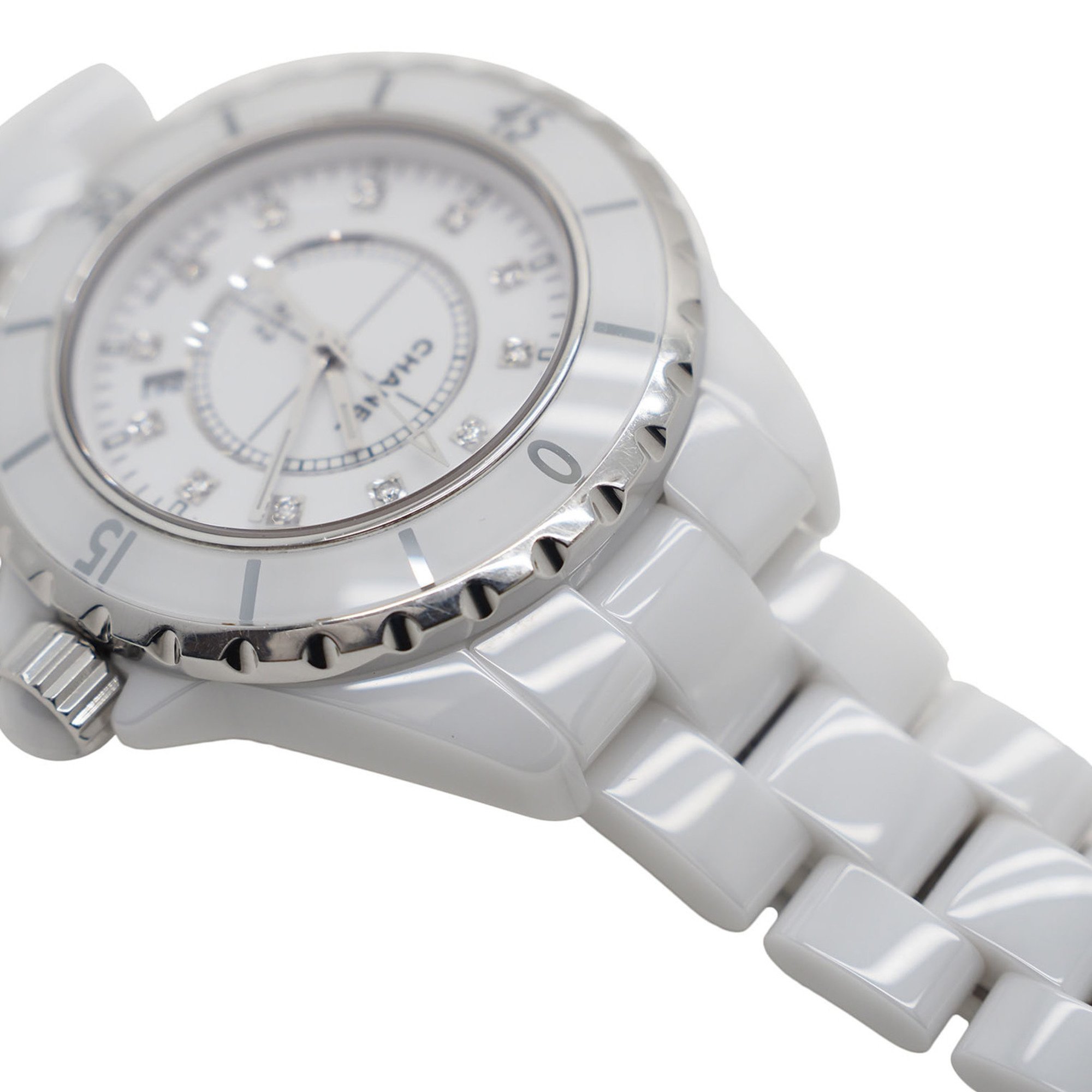 Chanel J12 12P Diamond 33mm Watch H1628 White Ceramic Bracelet Belt Women's Quartz Boys Size CHANEL
