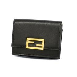 Fendi Tri-fold Wallet Leather Black Women's