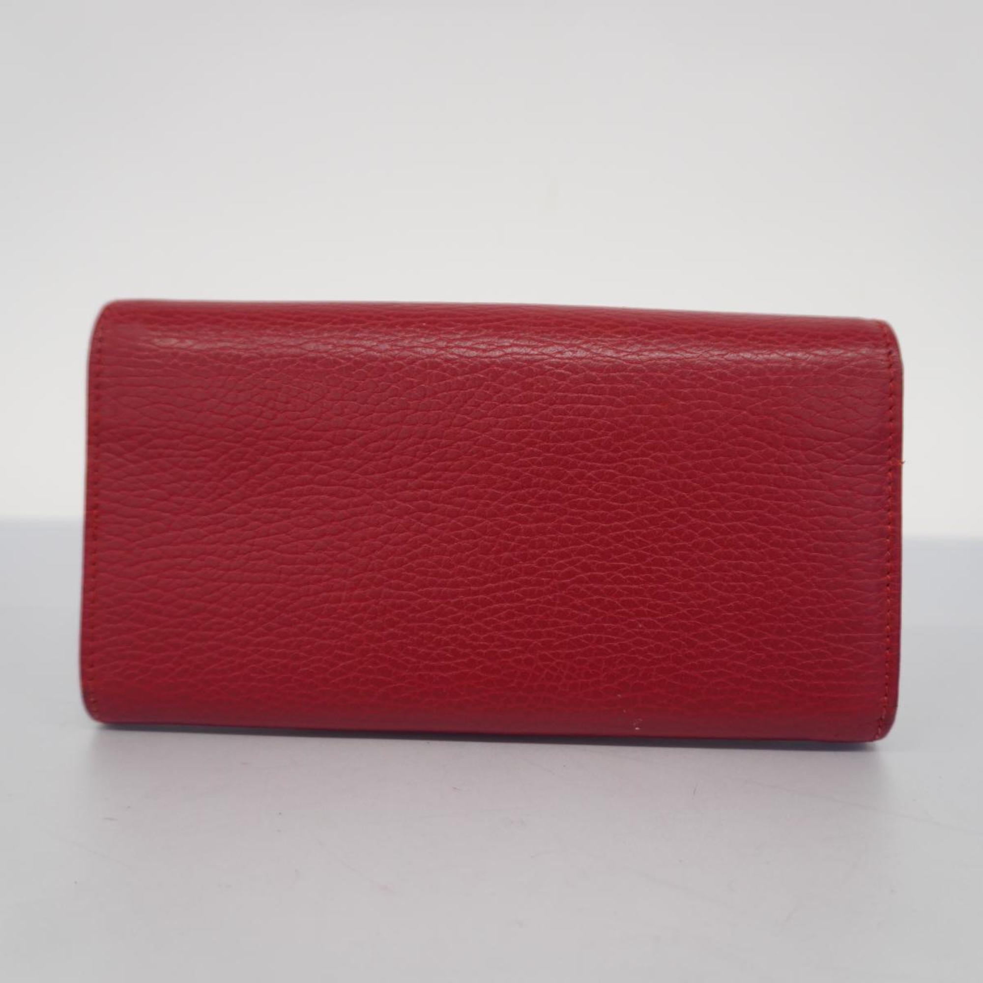Gucci Long Wallet GG Marmont 456116 Leather Red Women's