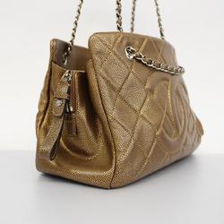 Chanel Shoulder Bag Matelasse Chain Caviar Skin Brown Women's