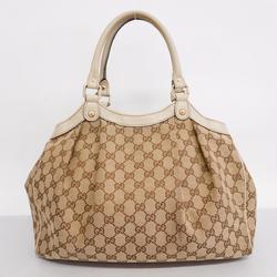 Gucci Handbag GG Canvas Sukey 211944 Leather Ivory Brown Champagne Women's
