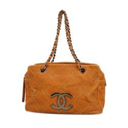 Chanel Shoulder Bag Chain Leather Light Brown Women's