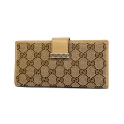 Gucci Long Wallet GG Canvas 212096 Leather Brown Beige Champagne Women's