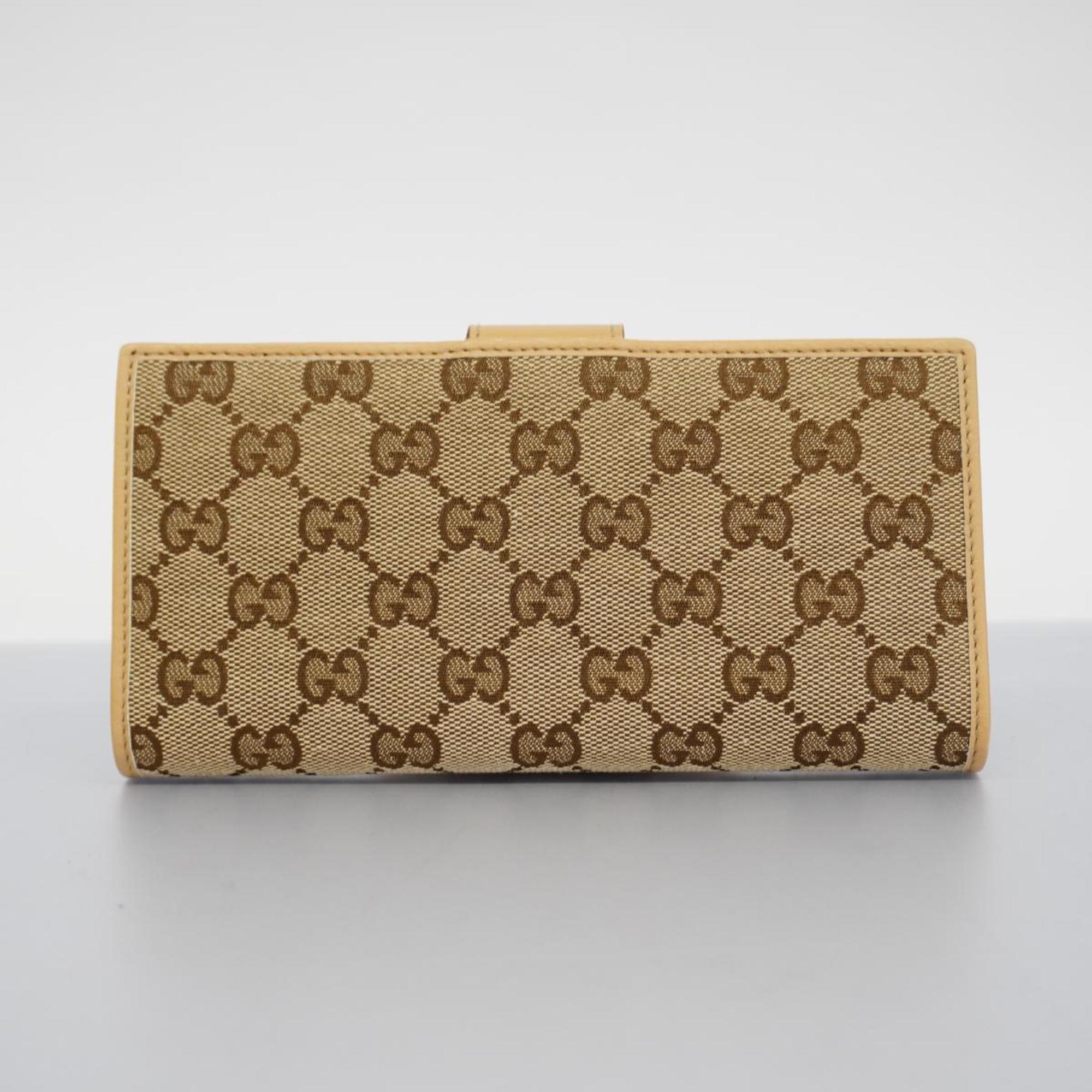 Gucci Long Wallet GG Canvas 212096 Leather Brown Beige Champagne Women's