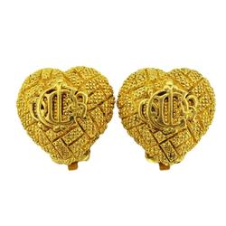 Christian Dior Earrings Heart Motif Emblem GP Plated Gold Women's