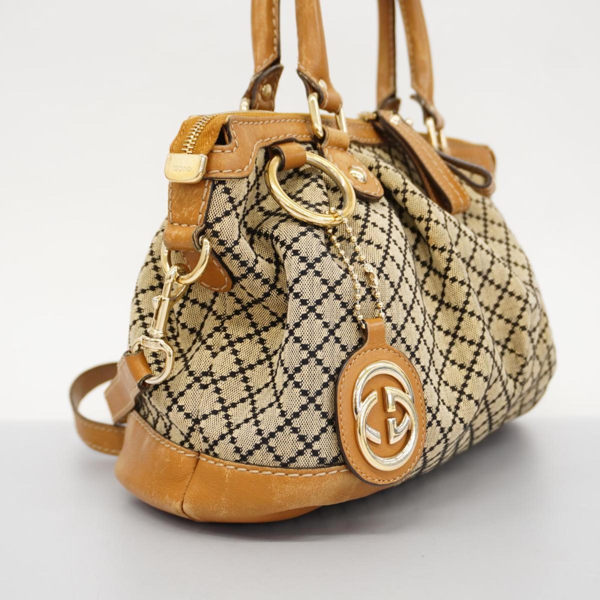 Gucci Shoulder Bag GG Canvas Diamante 247902 Leather Light Brown Champagne Women's