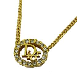 Christian Dior Necklace Circle Rhinestone GP Plated Gold Women's