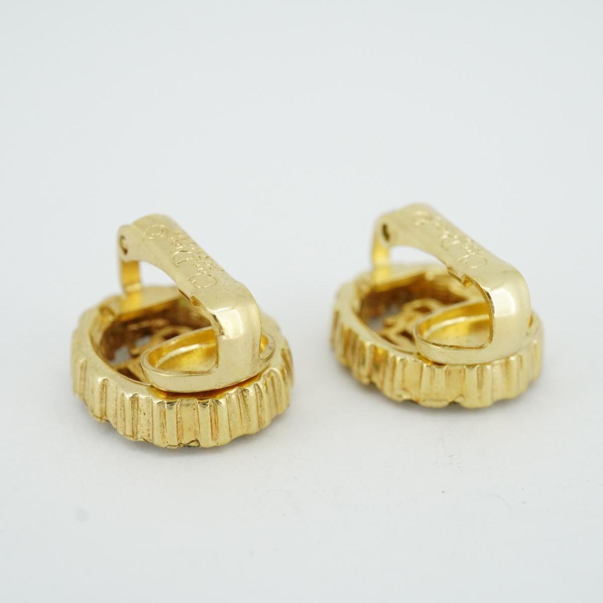 Christian Dior Earrings Oval Rhinestone GP Plated Gold Women's