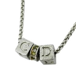 Line Corporation Christian Dior Necklace CD Cube Rhinestone Metal Silver Women's