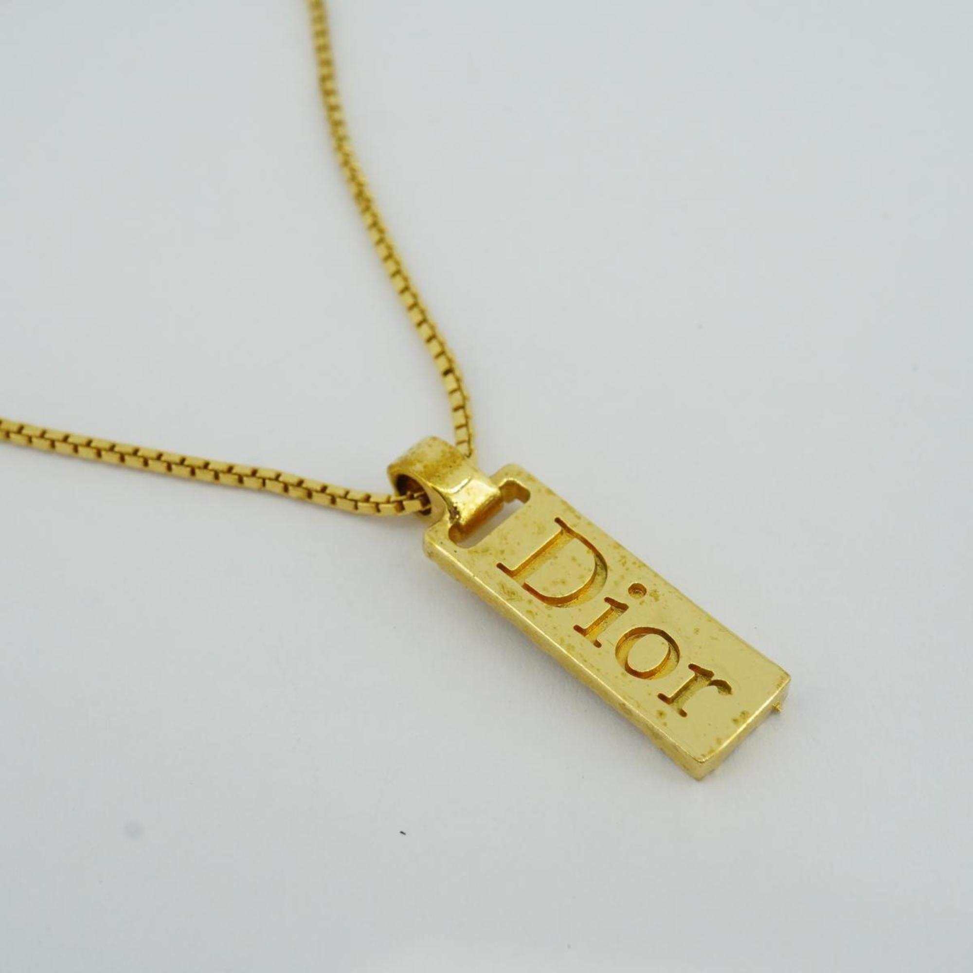 Christian Dior Necklace Trotter Plate GP Plated Gold Women's