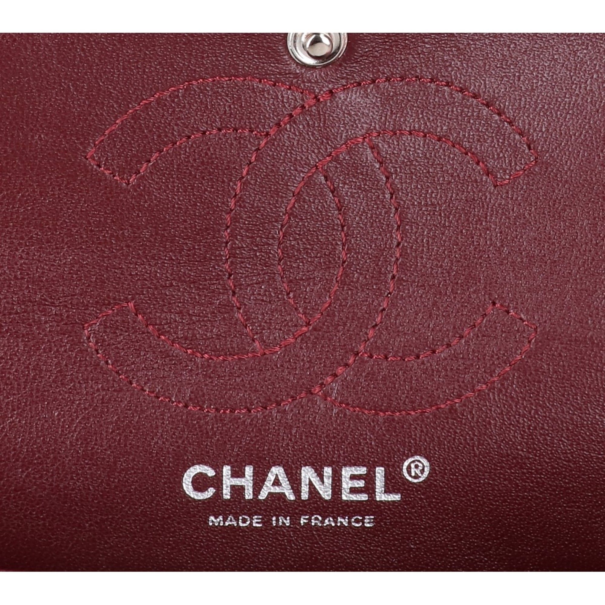CHANEL Aged Calf Embroidery Lucky Charm 2.55 Double Flap Matelasse Chain Shoulder Bag Black Women's