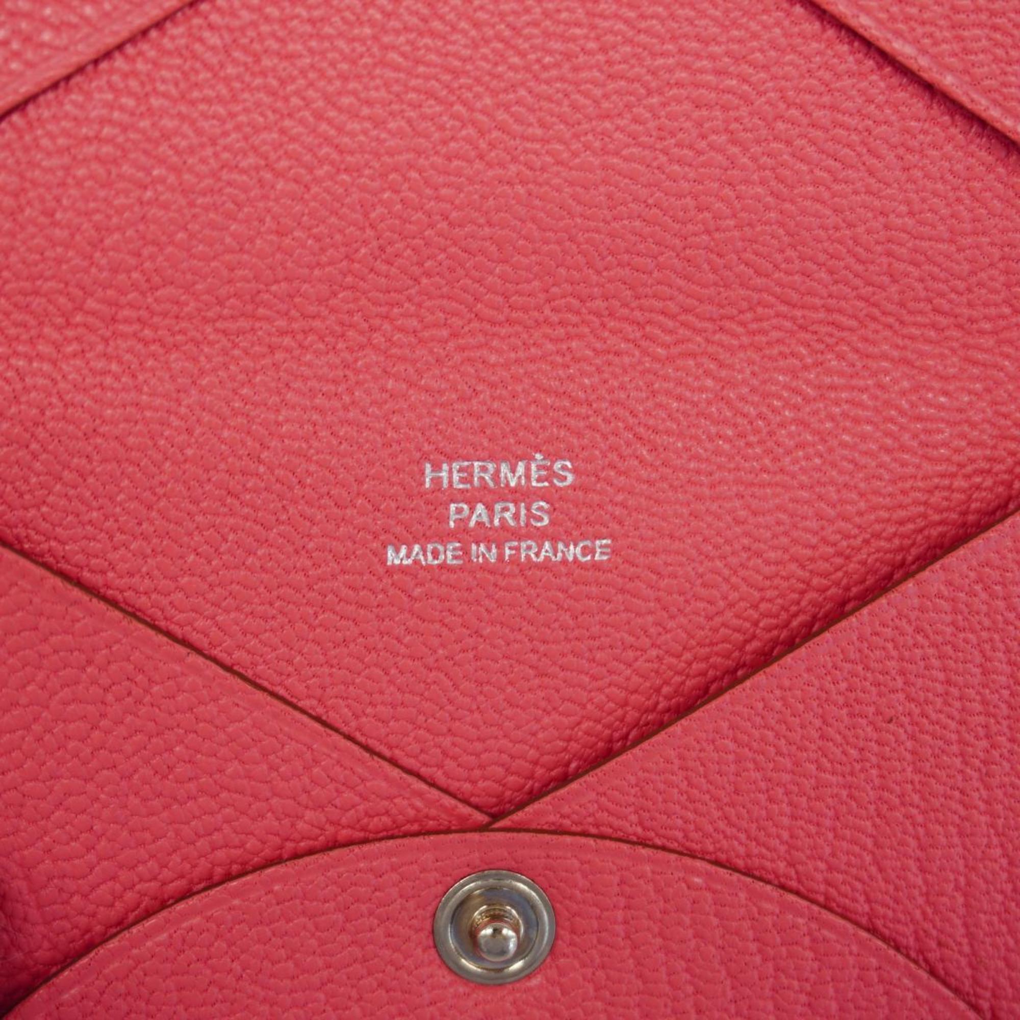 Hermes Business Card Holder/Card Case Calvi □P Engraved Chevre Mysore Rose Tyrian Women's