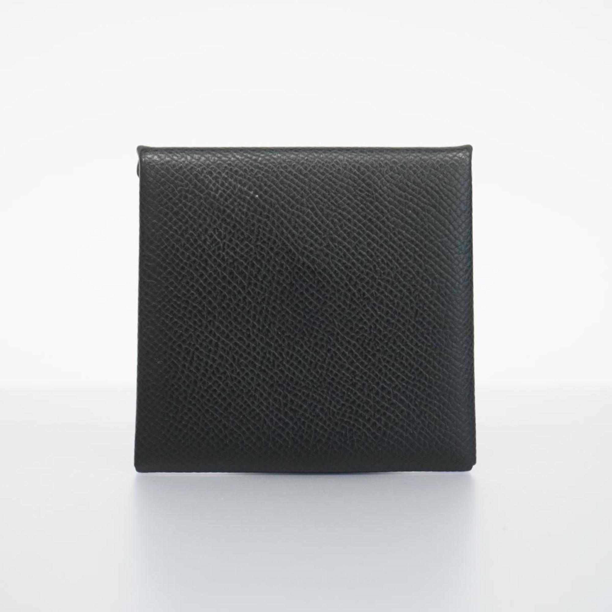 Hermes Wallet/Coin Case Bastia Z Stamped Epsom Leather Black Men's Women's
