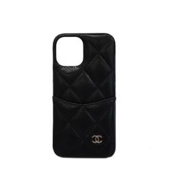 Chanel Smartphone Case Matelasse Caviar Skin Black Champagne Women's