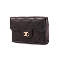 Chanel Tri-fold Wallet Matelasse Lambskin Black Women's