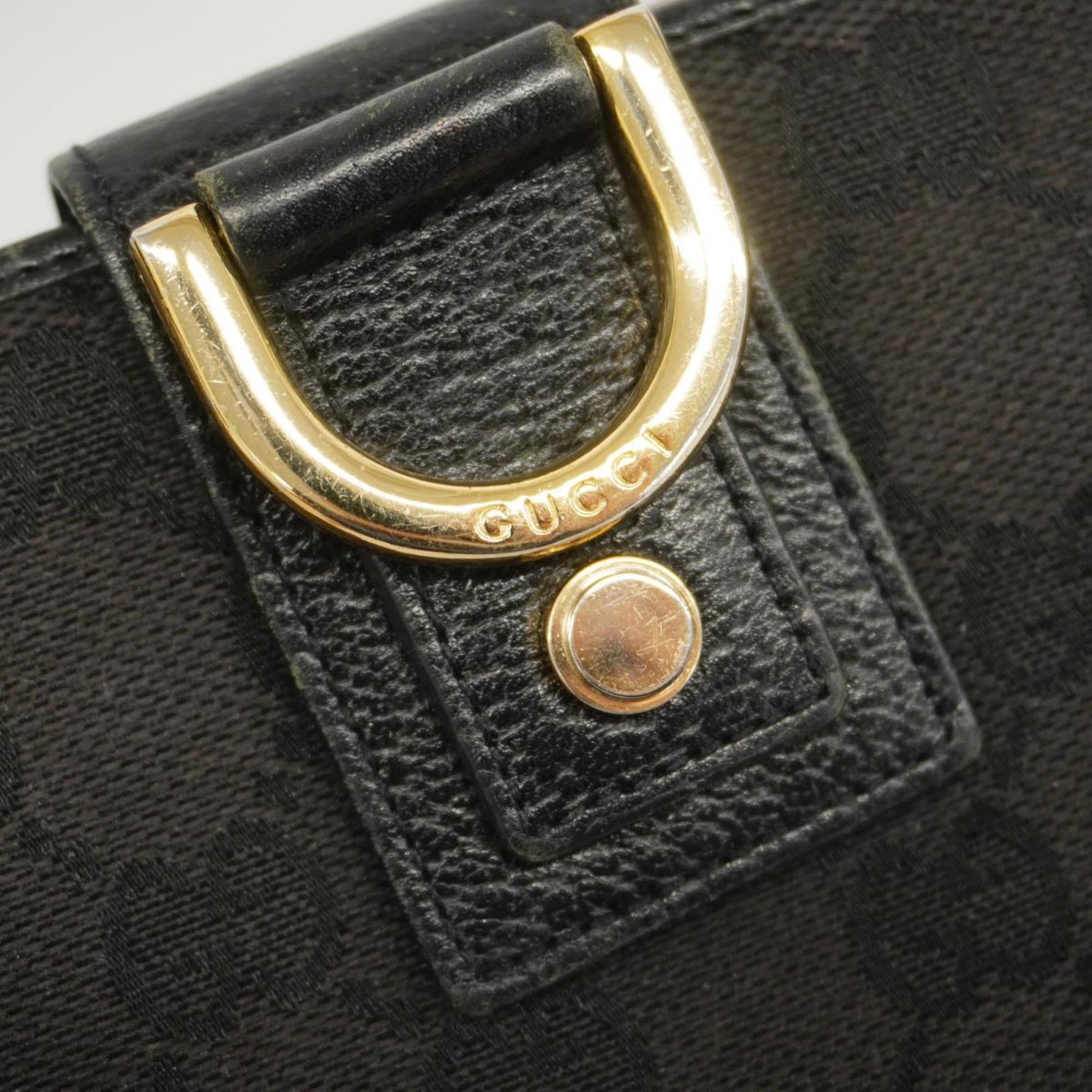Gucci Long Wallet GG Canvas 141410 Leather Black Champagne Women's