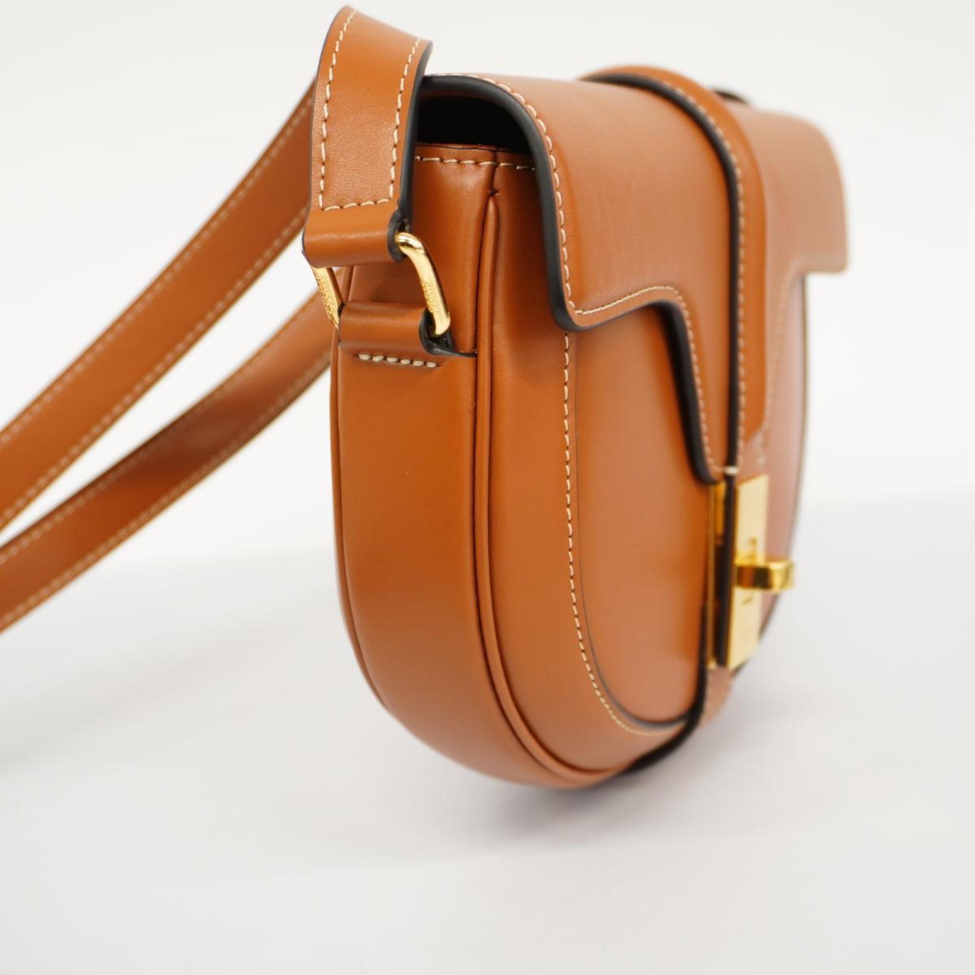Celine Shoulder Bag Seize Busas Small Leather Brown Women's